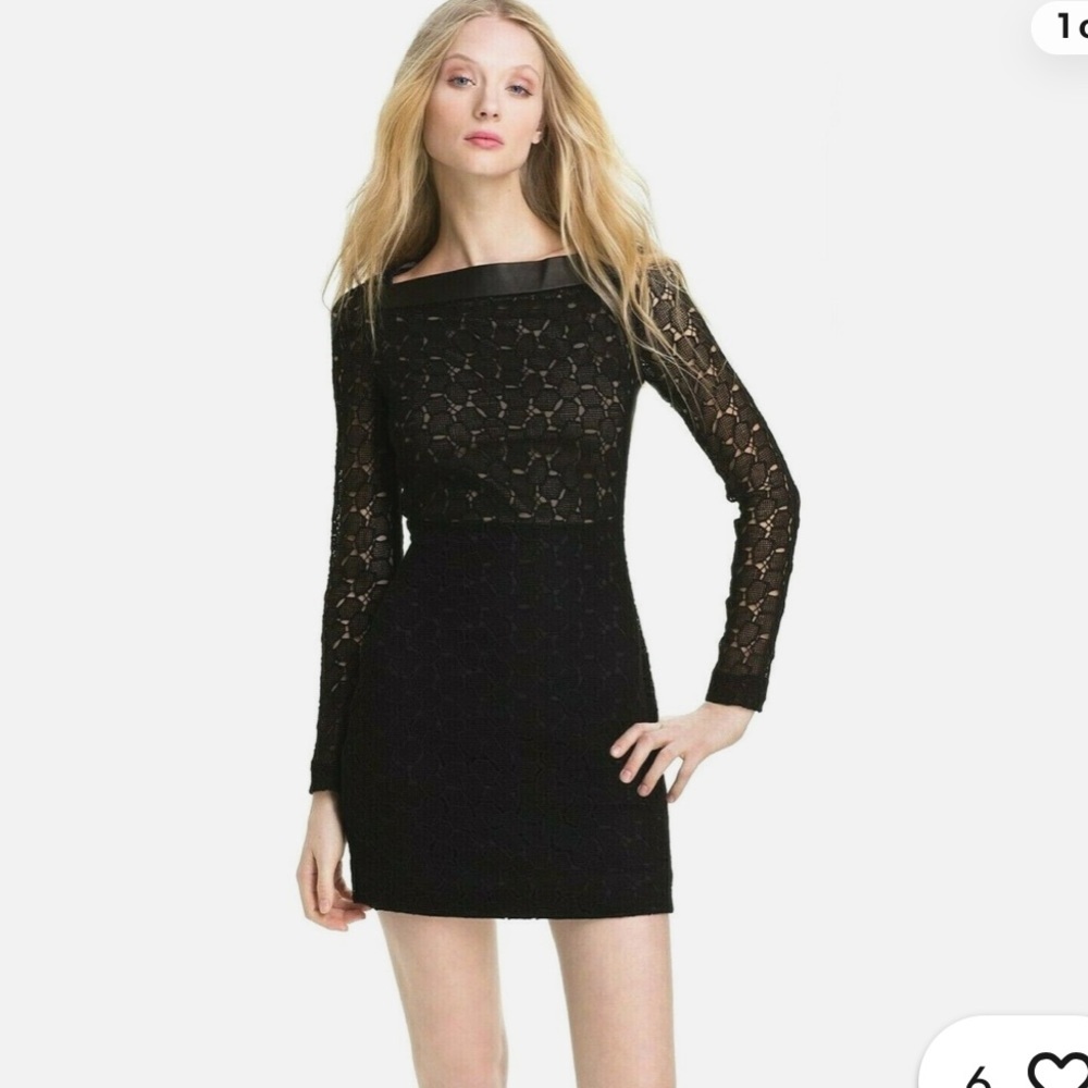 Diane Von Furstenberg Black Lace Long-Sleeve Dress Sarita 12